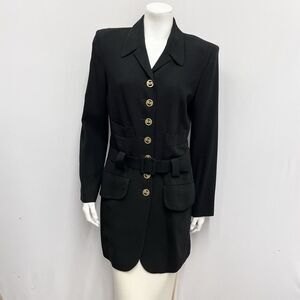 Vintage Sonia Rykiel Jacket‎ Black With Belt 15 SR Logo GOld Buttons Size 40 8